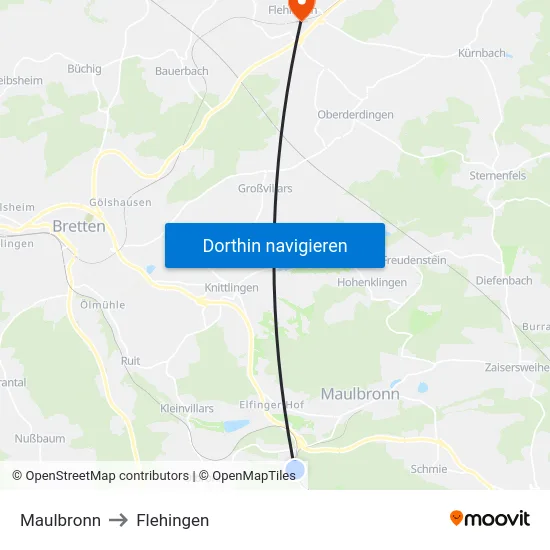 Maulbronn to Flehingen map