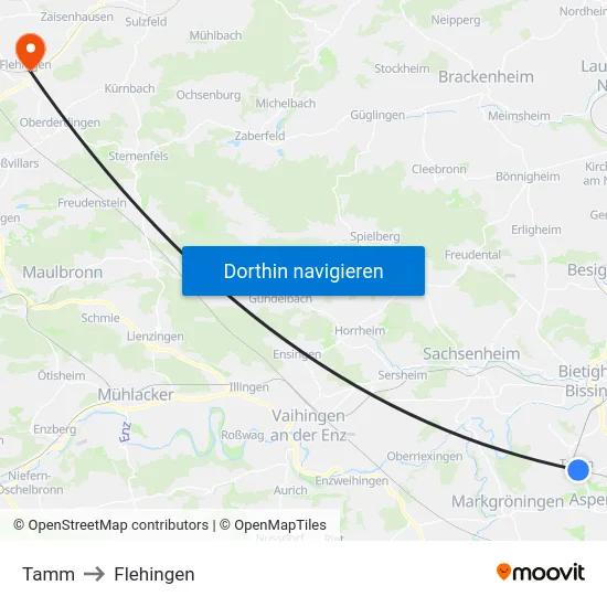 Tamm to Flehingen map