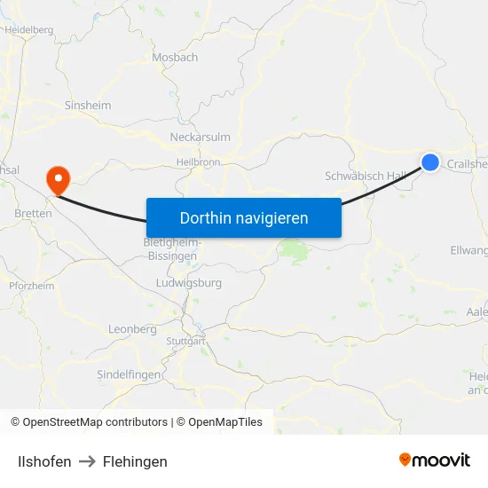 Ilshofen to Flehingen map