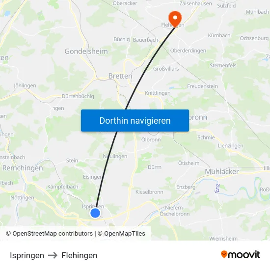 Ispringen to Flehingen map