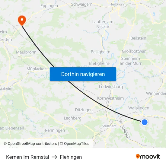 Kernen Im Remstal to Flehingen map