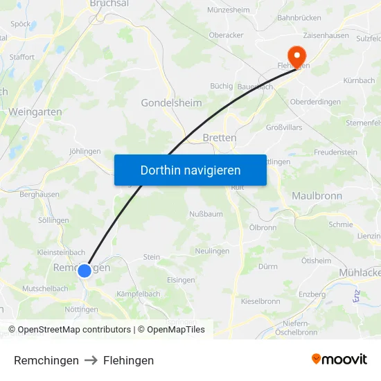 Remchingen to Flehingen map