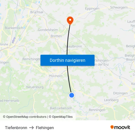 Tiefenbronn to Flehingen map