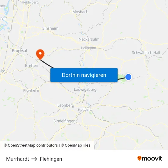 Murrhardt to Flehingen map