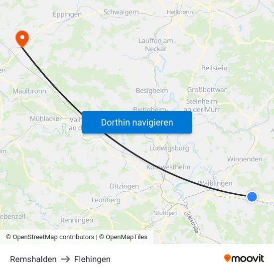 Remshalden to Flehingen map