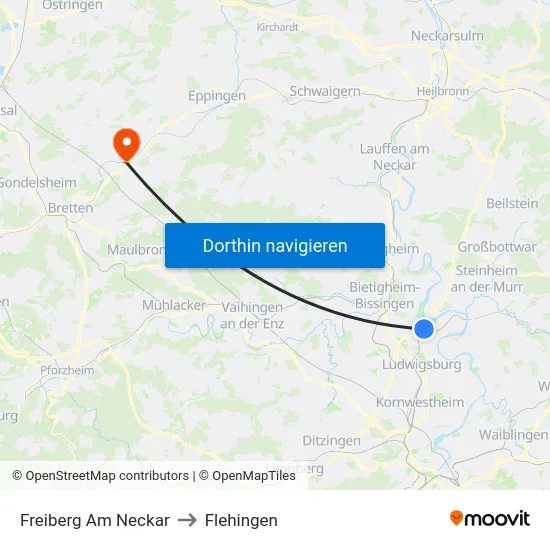 Freiberg Am Neckar to Flehingen map