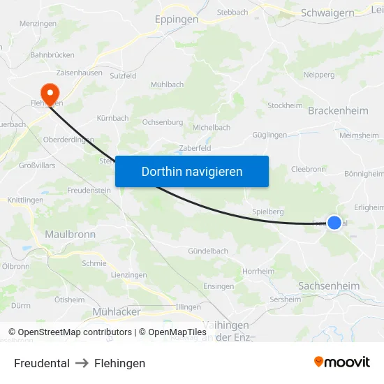 Freudental to Flehingen map