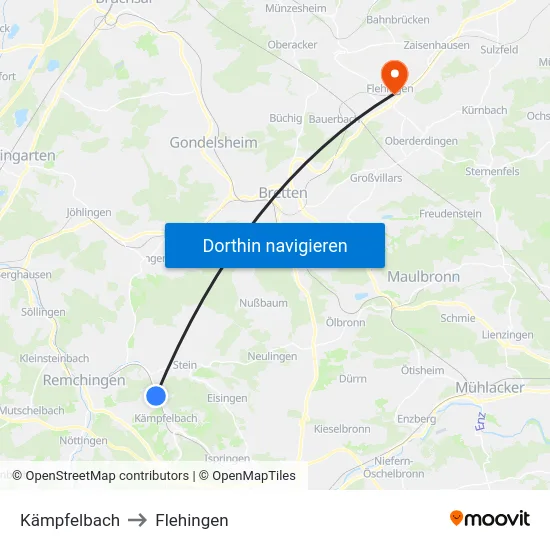 Kämpfelbach to Flehingen map