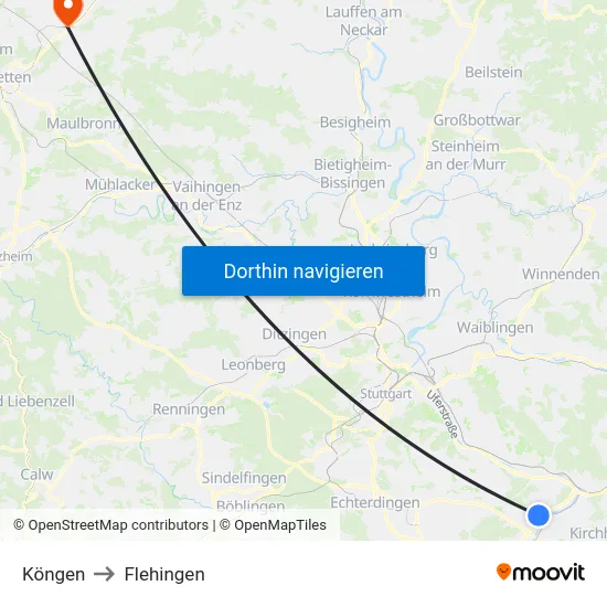 Köngen to Flehingen map