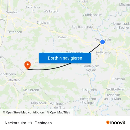 Neckarsulm to Flehingen map