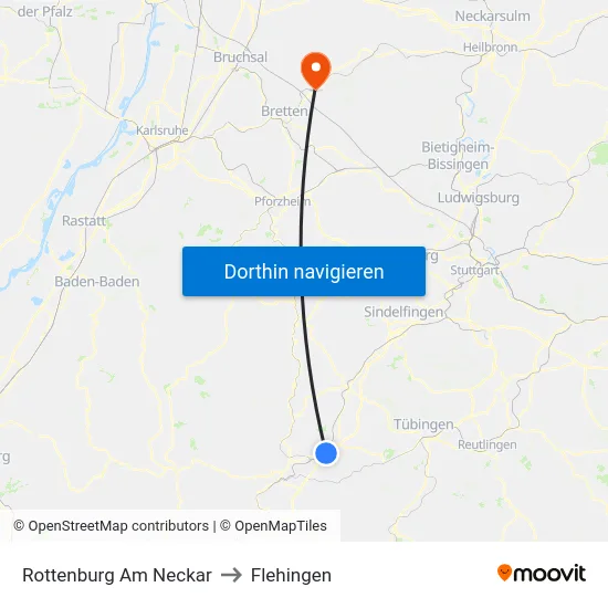Rottenburg Am Neckar to Flehingen map
