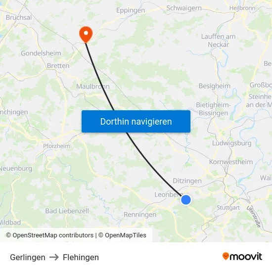 Gerlingen to Flehingen map