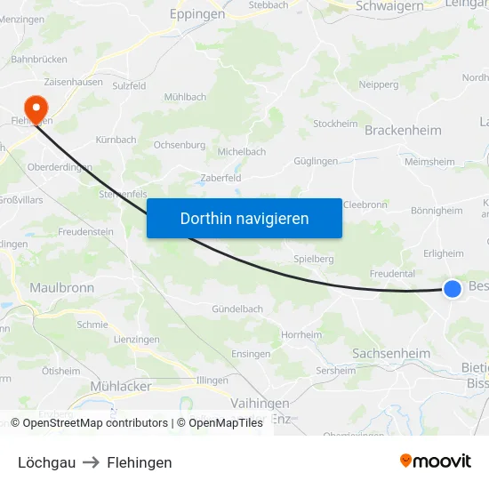 Löchgau to Flehingen map