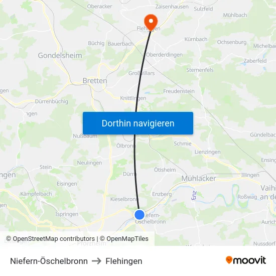 Niefern-Öschelbronn to Flehingen map