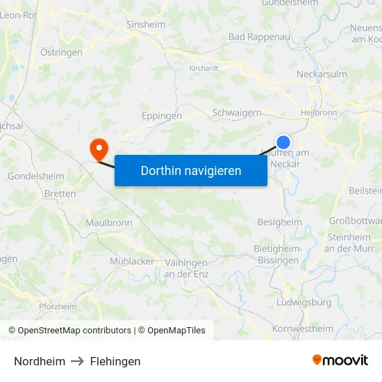 Nordheim to Flehingen map