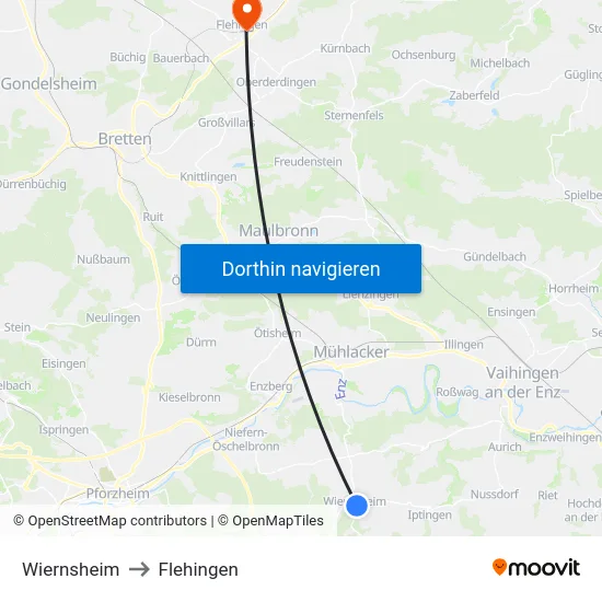 Wiernsheim to Flehingen map