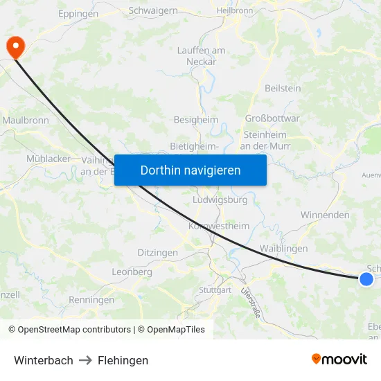 Winterbach to Flehingen map
