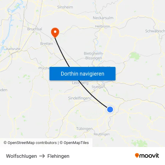 Wolfschlugen to Flehingen map
