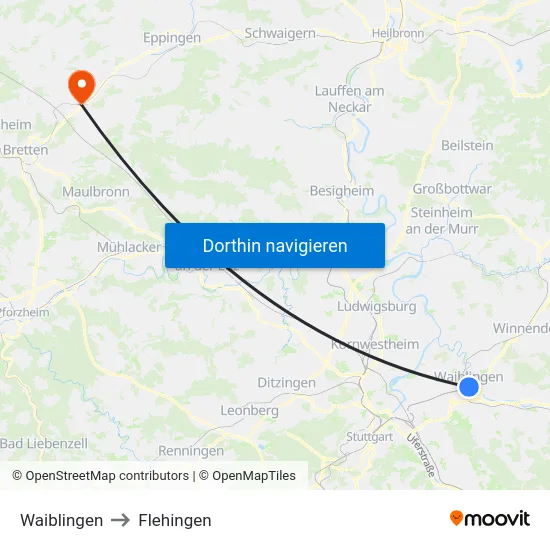 Waiblingen to Flehingen map