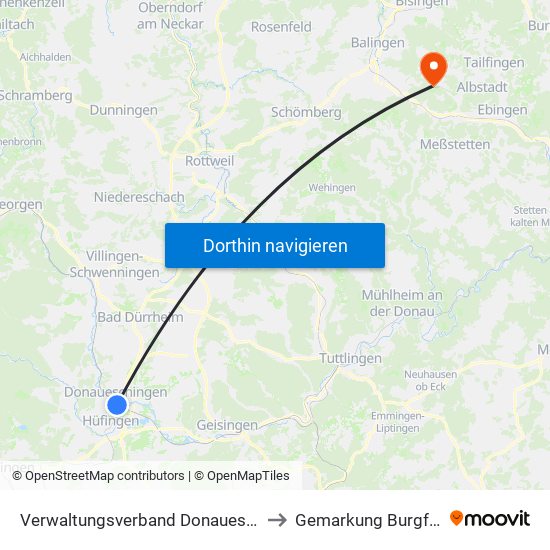 Verwaltungsverband Donaueschingen to Gemarkung Burgfelden map