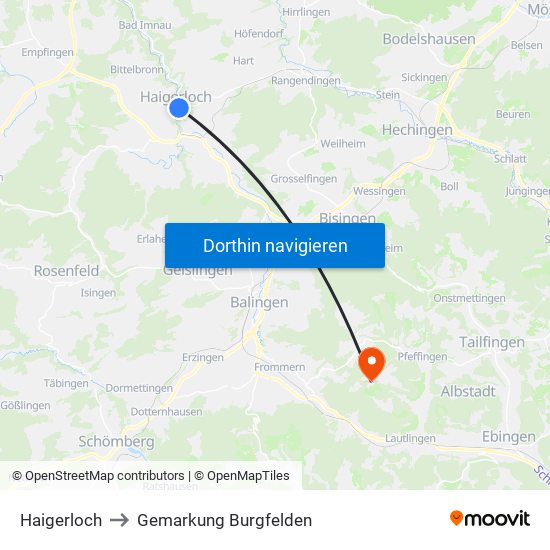 Haigerloch to Gemarkung Burgfelden map