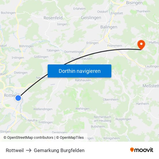 Rottweil to Gemarkung Burgfelden map