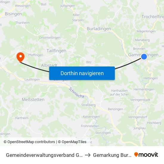 Gemeindeverwaltungsverband Gammertingen to Gemarkung Burgfelden map