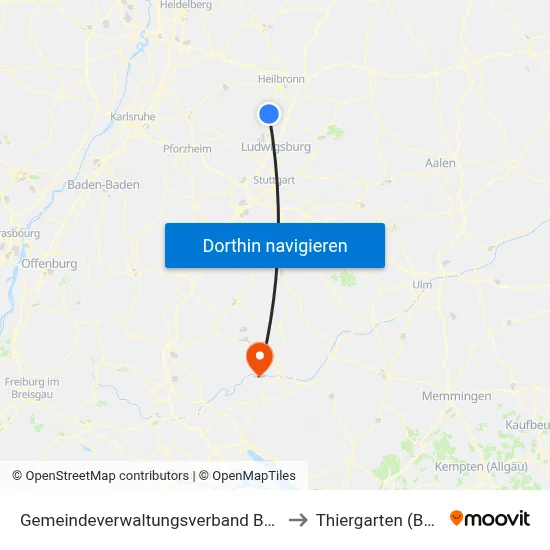 Gemeindeverwaltungsverband Bönnigheim to Thiergarten (Beuron) map