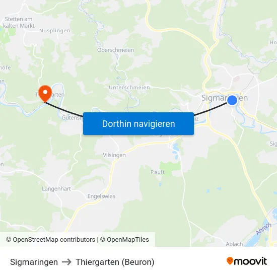 Sigmaringen to Thiergarten (Beuron) map