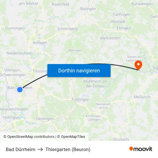 Bad Dürrheim to Thiergarten (Beuron) map