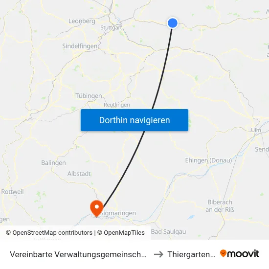 Vereinbarte Verwaltungsgemeinschaft Der Stadt Schorndorf to Thiergarten (Beuron) map
