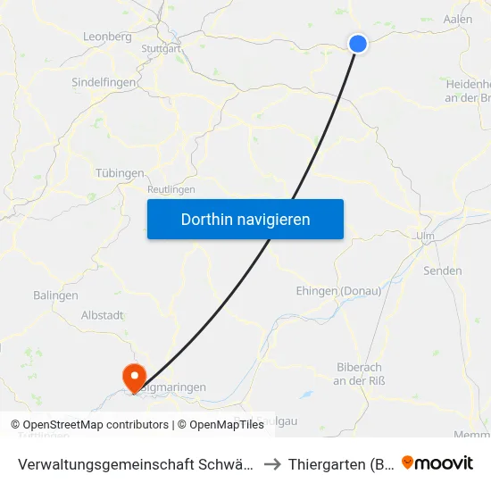 Verwaltungsgemeinschaft Schwäbisch Gmünd to Thiergarten (Beuron) map