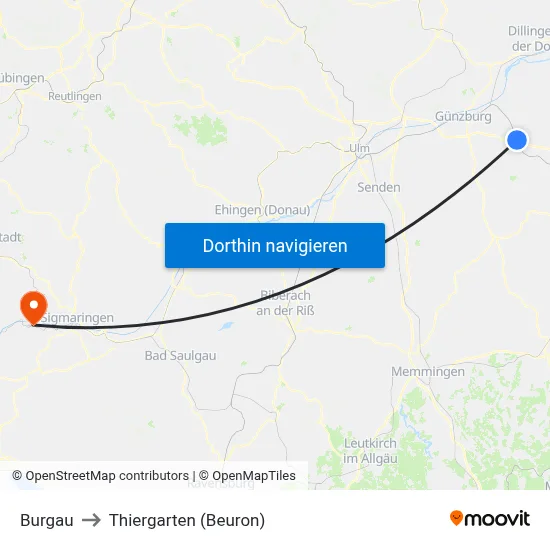 Burgau to Thiergarten (Beuron) map