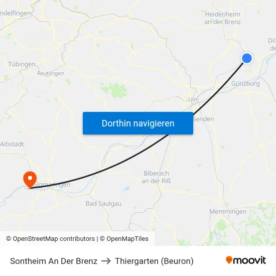 Sontheim An Der Brenz to Thiergarten (Beuron) map