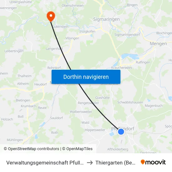 Verwaltungsgemeinschaft Pfullendorf to Thiergarten (Beuron) map