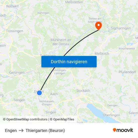 Engen to Thiergarten (Beuron) map