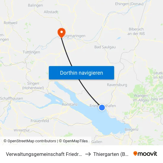 Verwaltungsgemeinschaft Friedrichshafen to Thiergarten (Beuron) map