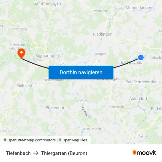 Tiefenbach to Thiergarten (Beuron) map