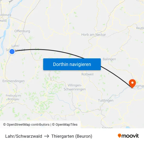 Lahr/Schwarzwald to Thiergarten (Beuron) map