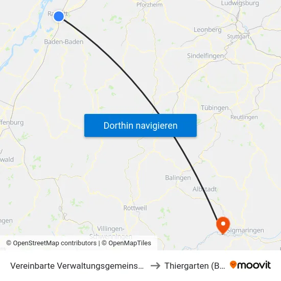 Vereinbarte Verwaltungsgemeinschaft Rastatt to Thiergarten (Beuron) map