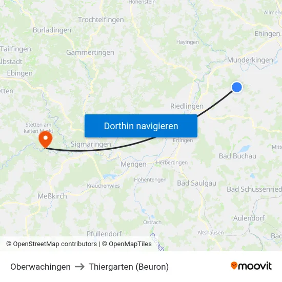 Oberwachingen to Thiergarten (Beuron) map