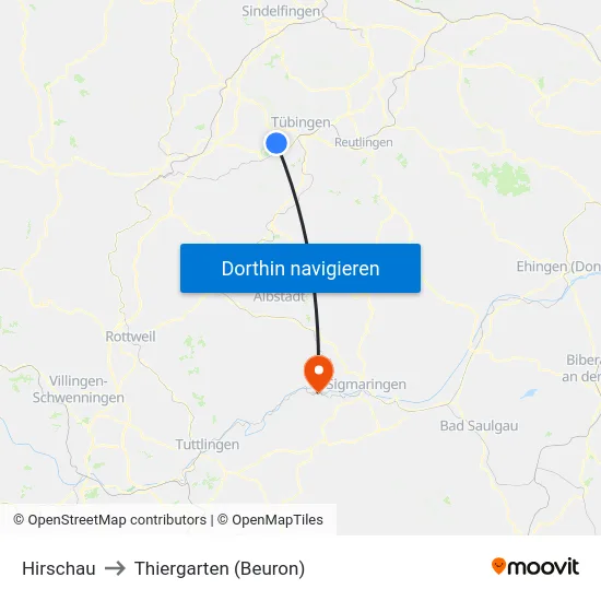 Hirschau to Thiergarten (Beuron) map