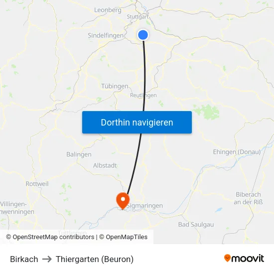 Birkach to Thiergarten (Beuron) map