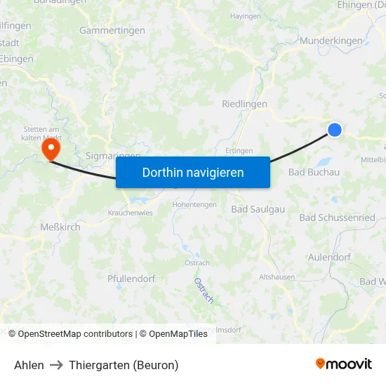 Ahlen to Thiergarten (Beuron) map