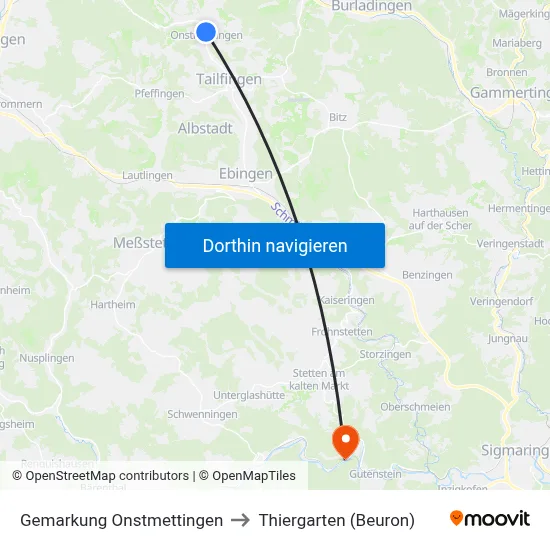 Gemarkung Onstmettingen to Thiergarten (Beuron) map