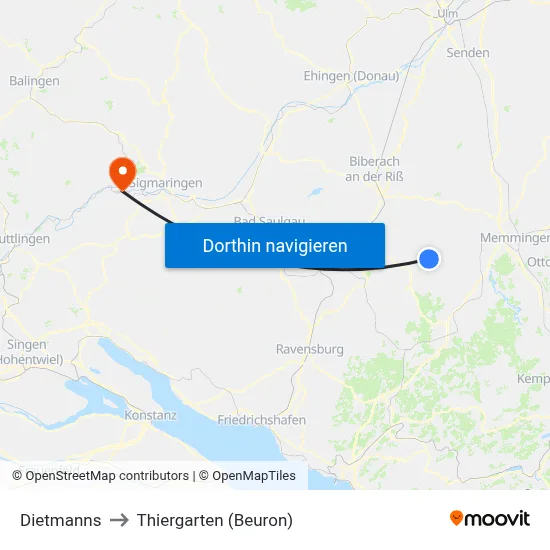 Dietmanns to Thiergarten (Beuron) map