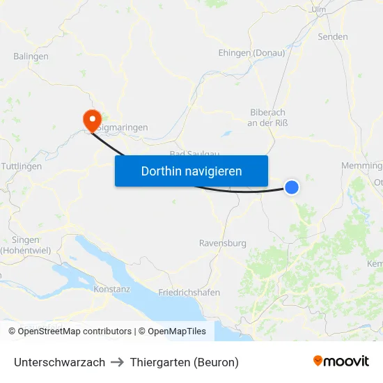 Unterschwarzach to Thiergarten (Beuron) map