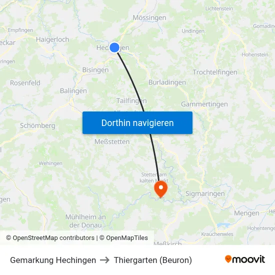 Gemarkung Hechingen to Thiergarten (Beuron) map
