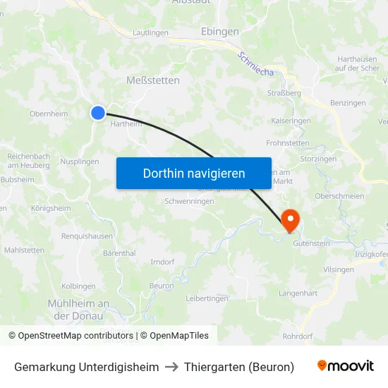 Gemarkung Unterdigisheim to Thiergarten (Beuron) map
