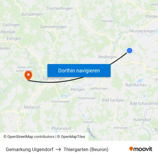 Gemarkung Uigendorf to Thiergarten (Beuron) map
